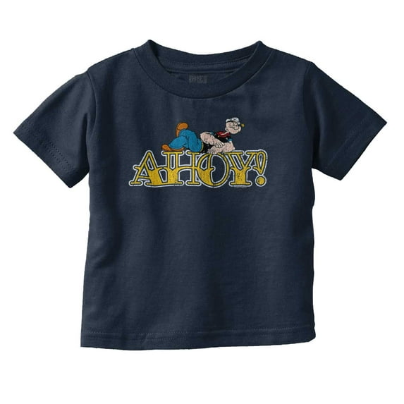 Popeye Ahoy Traditional Tattoo Font Toddler Boy Girl T Shirt Infant Toddler Brisco Brands 3T