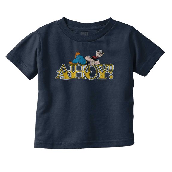 Popeye Ahoy Traditional Tattoo Font Toddler Boy Girl T Shirt Infant Toddler Brisco Brands 5T