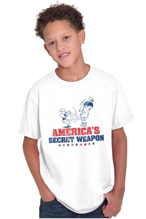 Popeye America's Secret Weapon Funny Crewneck T Shirts Boy Girl Teen Brisco Brands X
