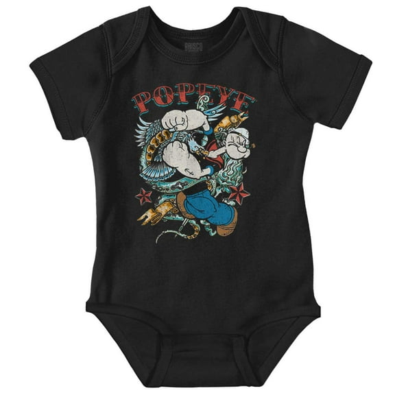 Popeye American Traditional Tattoo Romper Boys or Girls Infant Baby Brisco Brands 12M