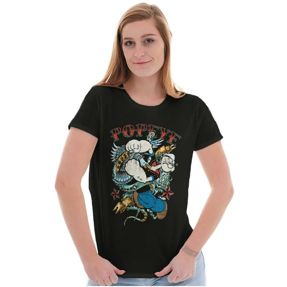 Popeye American Traditional Tattoo Women's T Shirt Ladies Tee Brisco Brands S