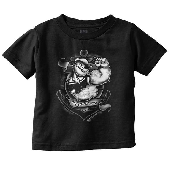 Popeye Anchor Tattoo Muscle Flex Toddler Boy Girl T Shirt Infant Toddler Brisco Brands 6M