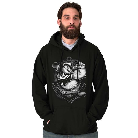 Popeye Anchor Tattoo Muscle Flex Unisex Plus Size Hoodie Brisco Brands 4X