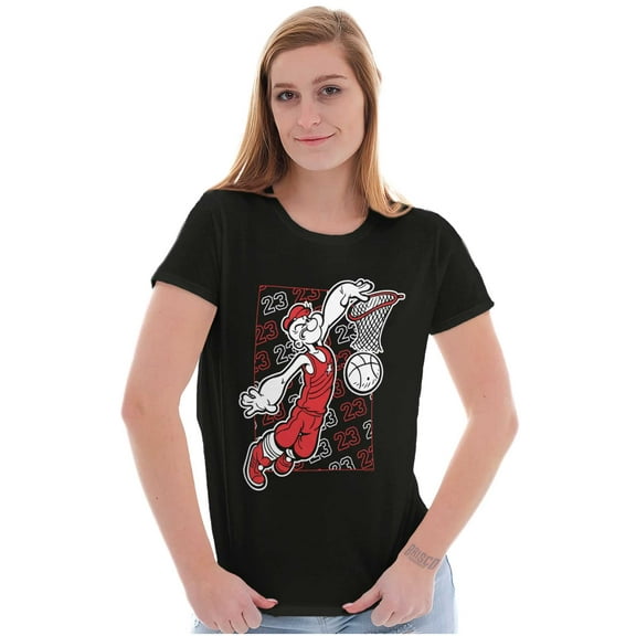 Popeye Basketball Dunk Cartoon Women's T Shirt Ladies Tee Brisco Brands 2X