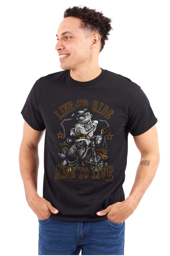 Biker Live To Ride Cartoon Men's Graphic T Shirt Tees Brisco Brands X