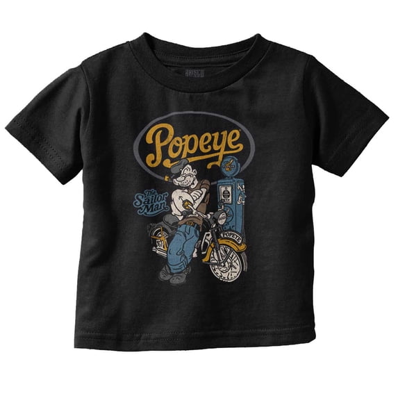 Popeye Biker Motorcycle Gas Pump Toddler Boy Girl T Shirt Infant Toddler Brisco Brands 12M