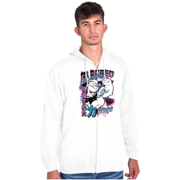 Popeye Blessed Cool Asian Inspired Men Big & Tall Zip Hoodie Brisco Brands 4X