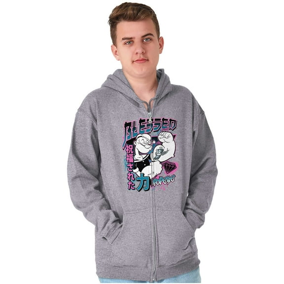 Popeye Blessed Cool Asian Inspired Men Big & Tall Zip Hoodie Brisco Brands 5X