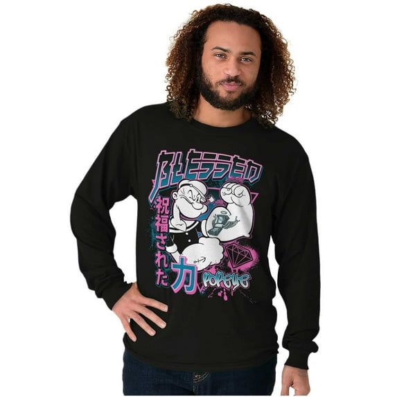 Popeye Blessed Cool Asian Inspired Men's Long Sleeve Tee T Shirt Brisco Brands S