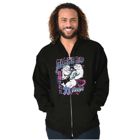 Popeye Blessed Cool Asian Inspired Zip Hoodie Sweatshirt Men Brisco Brands M