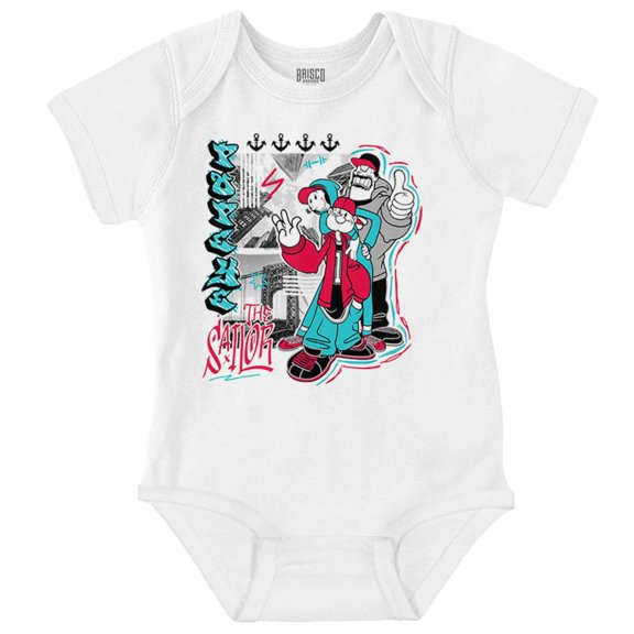Popeye Bluto Olive Oyl Urban Graffiti Romper Boys or Girls Infant Baby Brisco Brands 18M