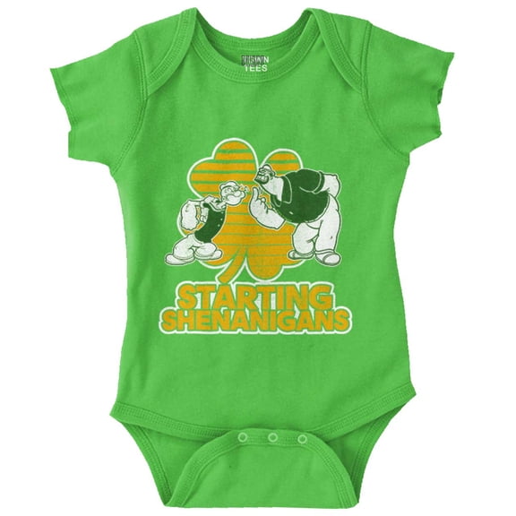 Popeye Bluto St Patricks Shenanigans Romper Boys or Girls Infant Baby Brisco Brands 6M