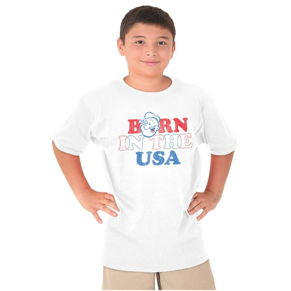 Popeye Born in the USA Proud American Crewneck T Shirts Boy Girl Teen Brisco Brands L