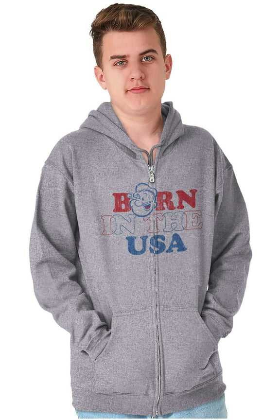 Popeye Born in the USA Proud American Zip Up Hoodie Men's Women's Brisco Brands S
