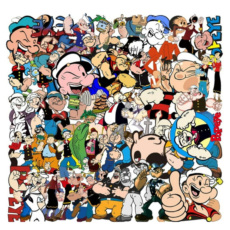 Popeye Cartoon Character Themed Set of 50 Assorted Stickers Decal