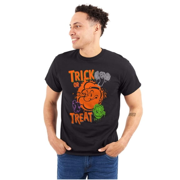 Popeye Cartoon Halloween Trick Treat Men's Graphic T Shirt Tees Brisco Brands S