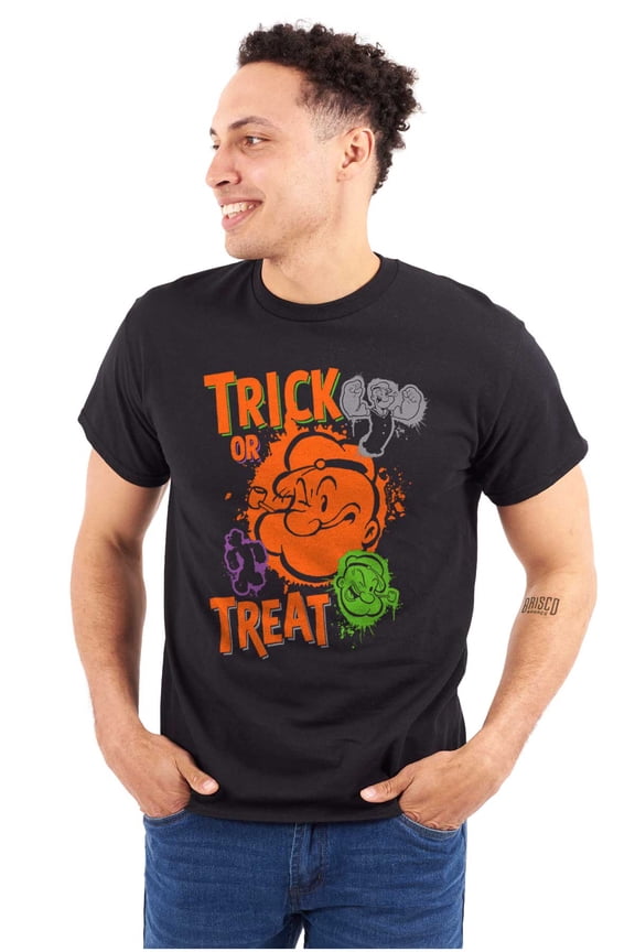 Popeye Cartoon Halloween Trick Treat Men's Graphic T Shirt Tees Brisco Brands S