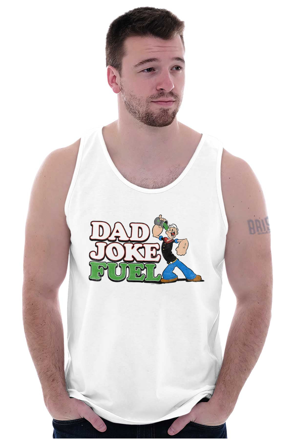 Popeye Cartoon Spinach Dad Joke Fuel Tank Top Sleeveless Tee Men Brisco