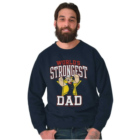 Popeye Cartoon Worlds Strongest Dad Men's Crewneck Sweatshirt Brisco Brands S