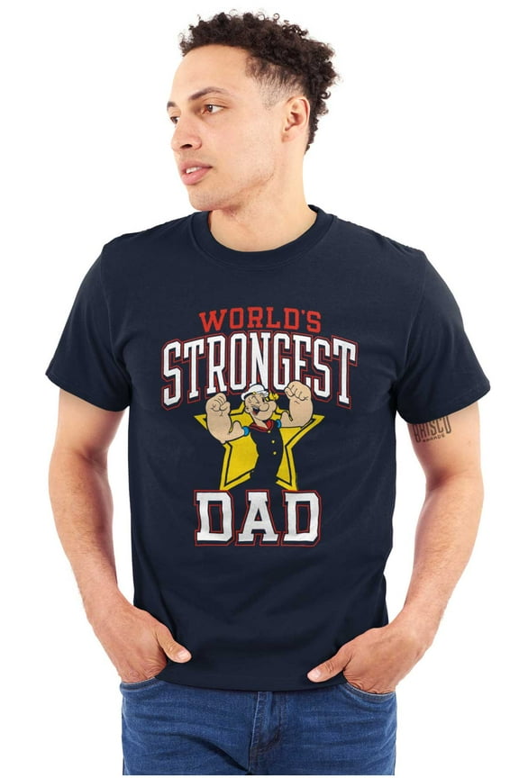 Popeye Cartoon Worlds Strongest Dad Men's Graphic T Shirt Tees Brisco Brands S