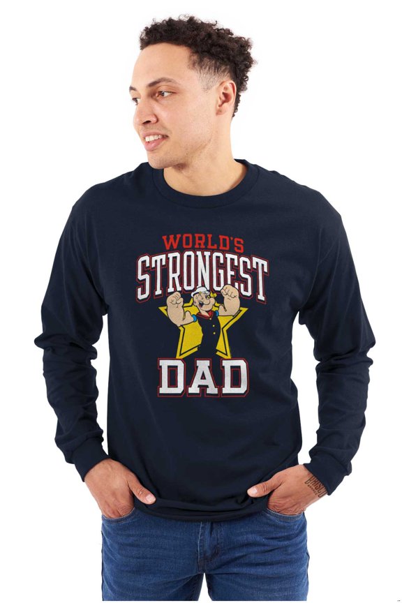 Popeye Cartoon Worlds Strongest Dad Men's Long Sleeve Tee T Shirt Brisco Brands X