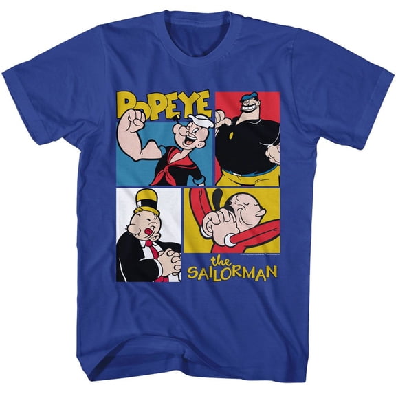 Popeye Character Squares Royal Adult T-Shirt 2Xl