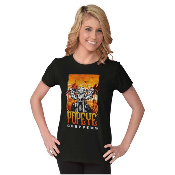 Popeye Choppers Motorcycle Biker Womens Slim Fit Graphic Tee Brisco Brands S