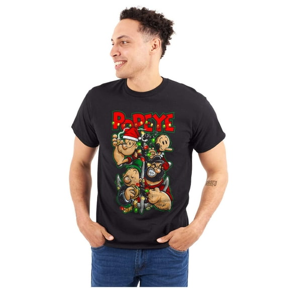 Popeye Christmas Lights Crew Cartoon Graphic T Shirt Men or Women Brisco Brands X