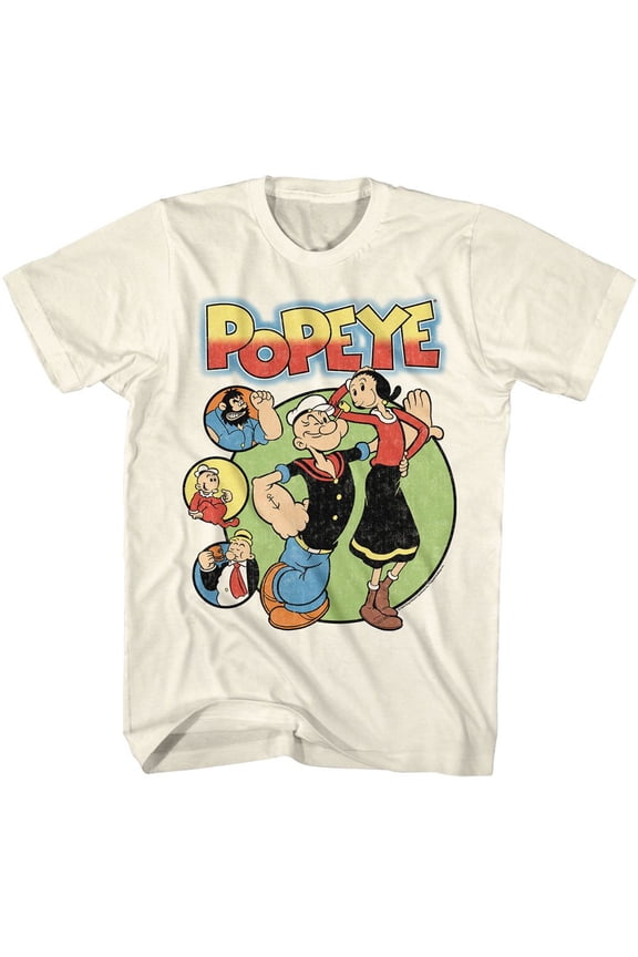 Popeye Circles Natural Adult T-Shirt Xl