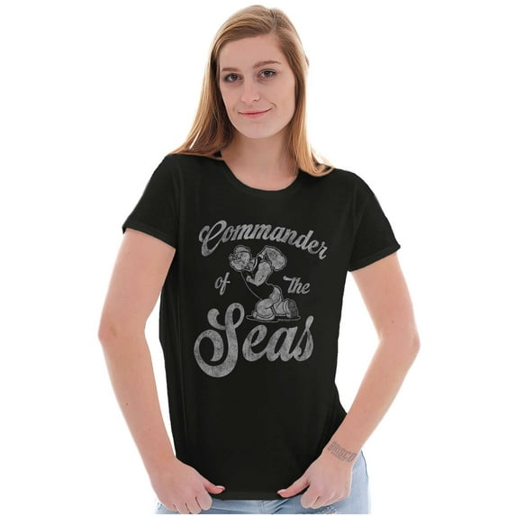 Popeye Commander of the Seas Cartoon Women's T Shirt Ladies Tee Brisco Brands L