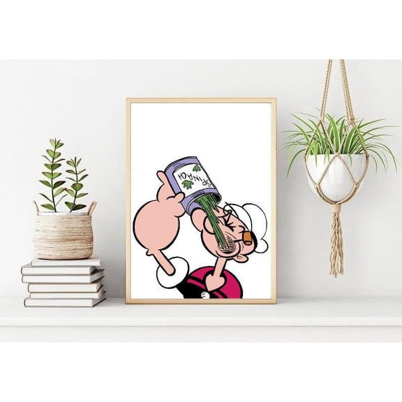 Popeye Eating Spinach Cartoon Illustration Wall Art Poster Iconic Sailor Scene Size 24x36 Unframed Poster