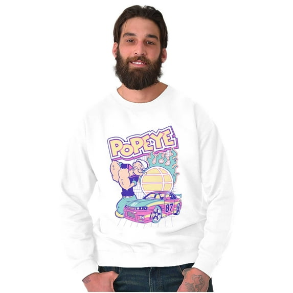 Popeye Flaming Racecar Cartoon Sweatshirt for Men or Women Brisco Brands S
