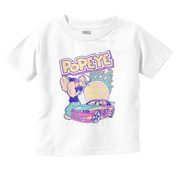Popeye Flaming Racecar Cartoon Toddler Boy Girl T Shirt Infant Toddler Brisco Brands 4T