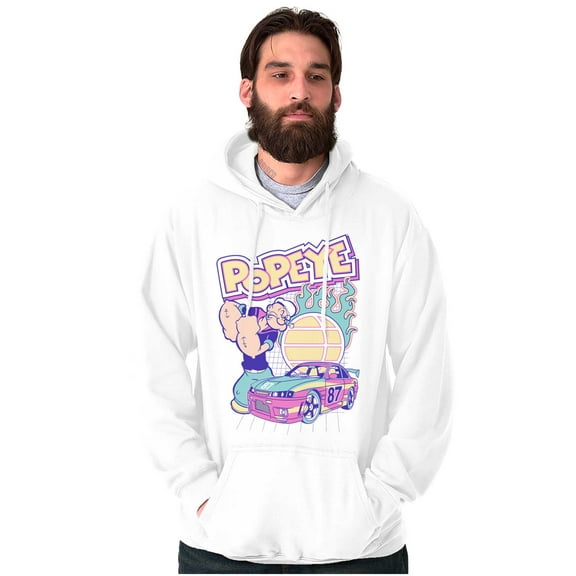 Popeye Flaming Racecar Cartoon Unisex Plus Size Hoodie Brisco Brands 3X