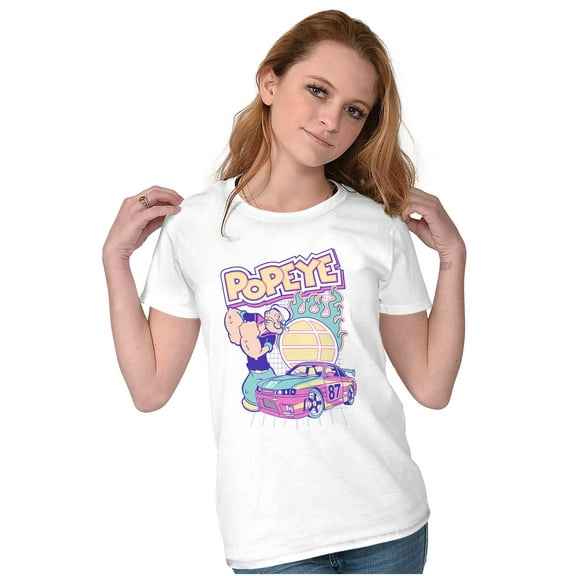 Popeye Flaming Racecar Cartoon Women's T Shirt Ladies Tee Brisco Brands S