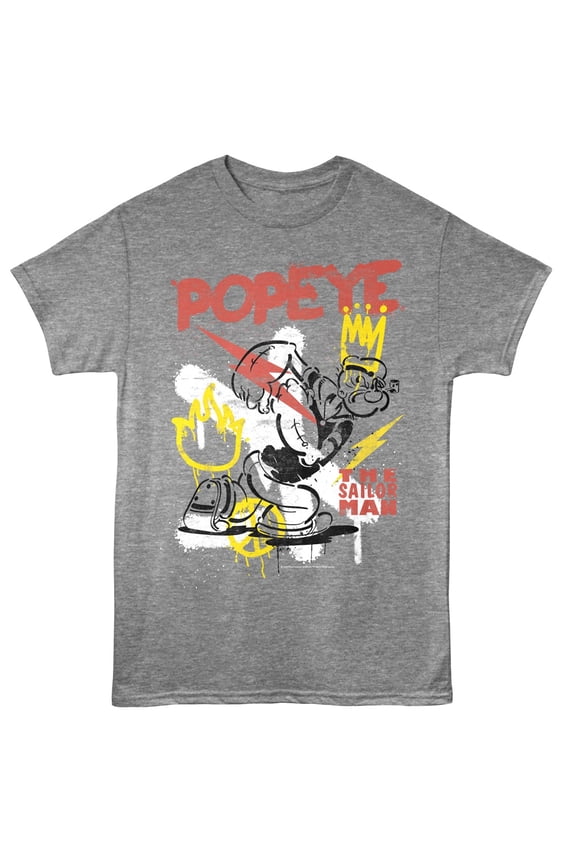 Popeye Sailor Man Graffiti Men's T Shirt (GraphiteGrayHeather, AdultS)