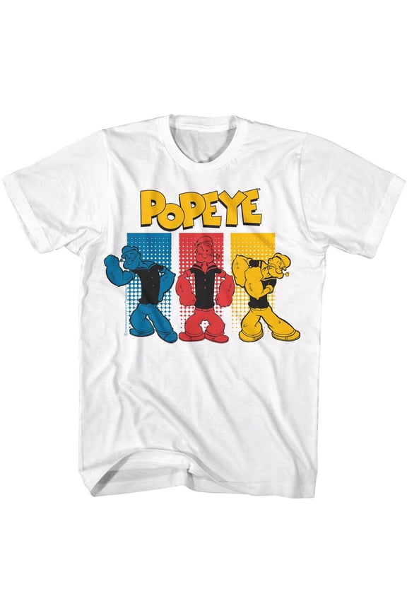 Popeye Halftone Rectangles White Adult T-Shirt