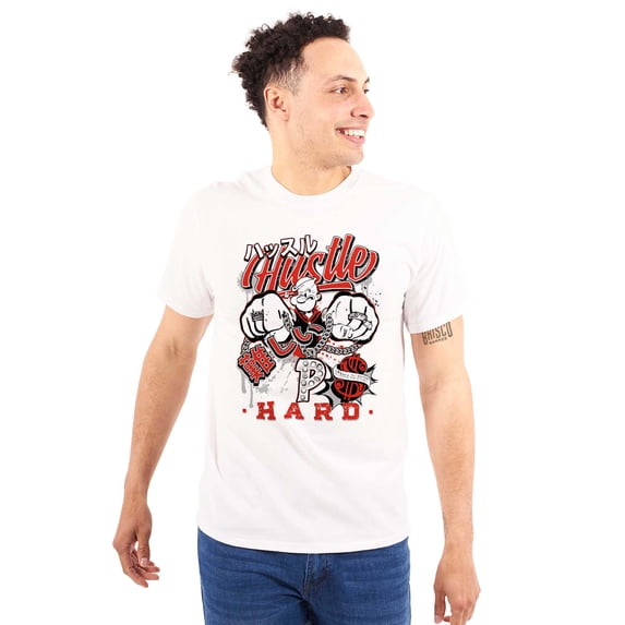 Popeye Hustle Hard Strong Finish Men's Big & Tall Crewneck Graphic Tee Brisco Brands 5X