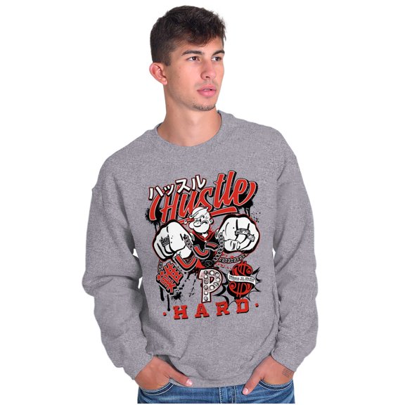 Popeye Hustle Hard Strong Finish Men's Crewneck Sweatshirt Brisco Brands M