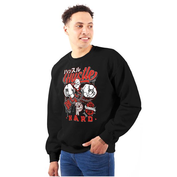 Popeye Hustle Hard Strong Finish Men's Crewneck Sweatshirt Brisco Brands M