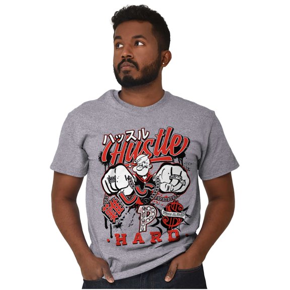 Popeye Hustle Hard Strong Finish Men's Graphic T Shirt Tees Brisco Brands L
