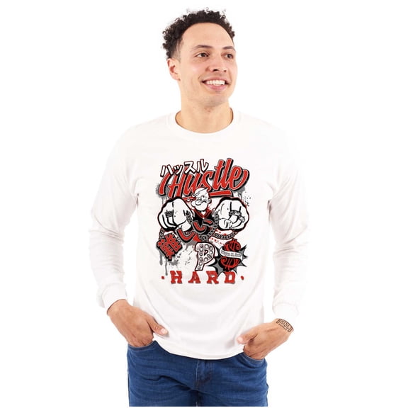 Popeye Hustle Hard Strong Finish Men's Long Sleeve Tee T Shirt Brisco Brands S