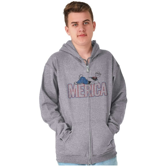 Popeye Ironic America Nickname Funny Zip Up Hoodie Men's Women's Brisco Brands S