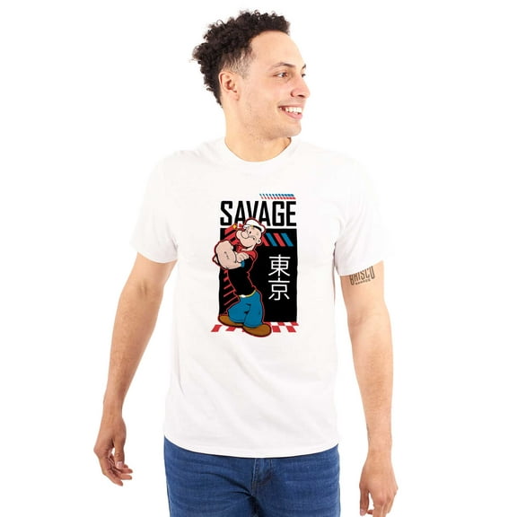 Popeye Kanji Savage Sailor Cartoon Men's Graphic T Shirt Tees Brisco Brands S