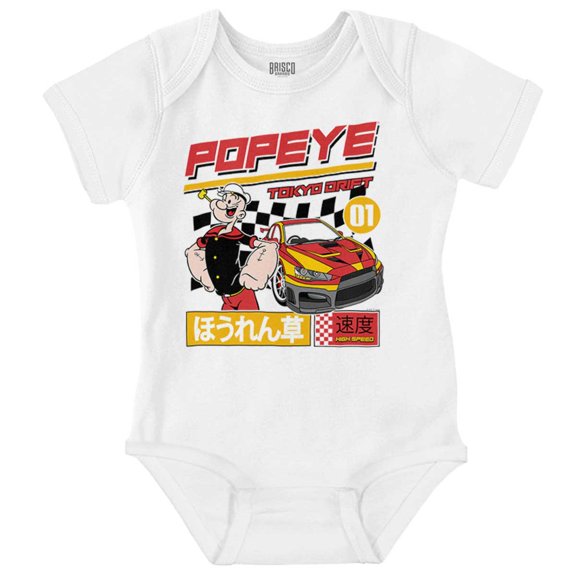 Popeye Kanji Tokyo Drift Racecar Romper Boys or Girls Infant Baby Brisco Brands NB