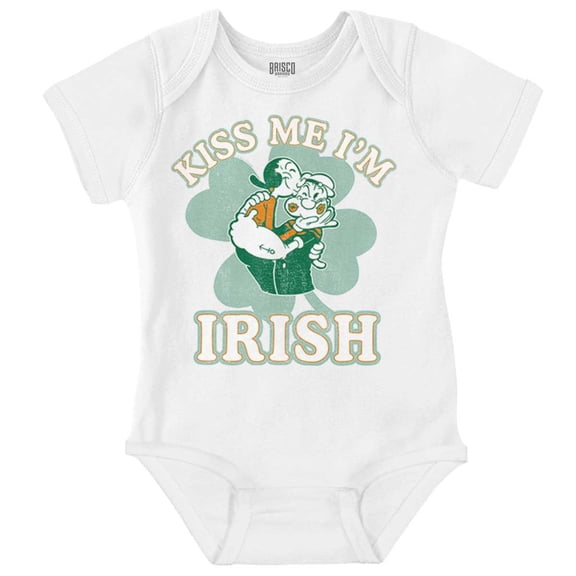 Popeye Kiss Me Im Irish St Paddys Day Romper Boys or Girls Infant Baby Brisco Brands NB