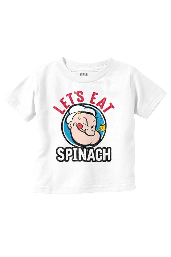 Popeye Let's Eat Spinach Cool Retro Toddler Boy Girl T Shirt Infant Toddler Brisco Brands 18M