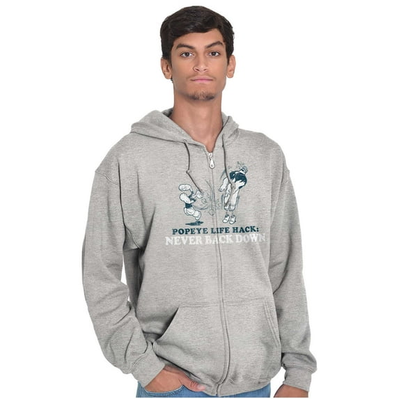 Popeye Life Hack Never Back Down Zip Up Hoodie Men's Women's Brisco Brands S