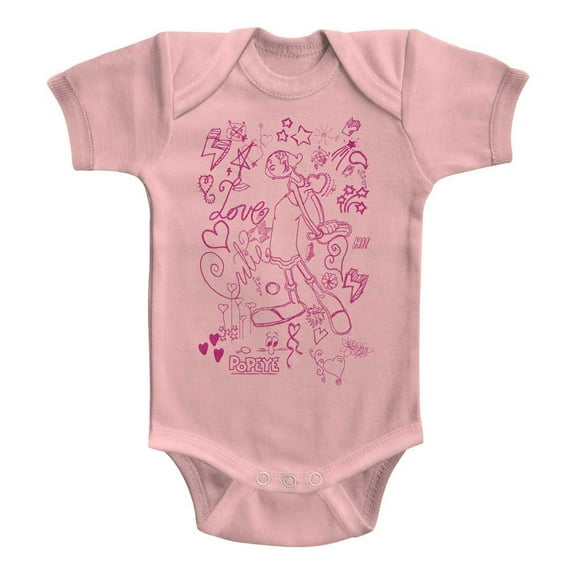Popeye Love Love Love Light Pink Baby Romper T-Shirt