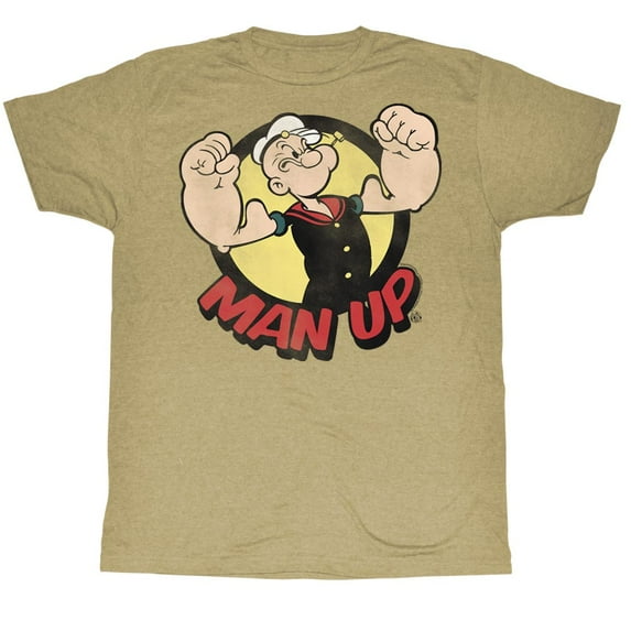 Popeye Man Up Khaki Heather Adult T-Shirt
